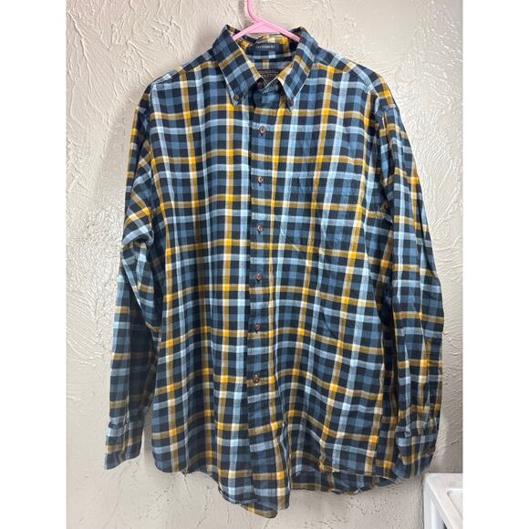 Pendleton‎ Canterbury Blue Checkered Flannel Merino Wool Mix Pima Cotton Large - Picture 1 of 5